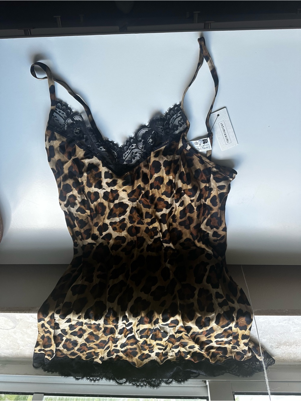 New Intimissimi satin and lace slip dress size medium animal print